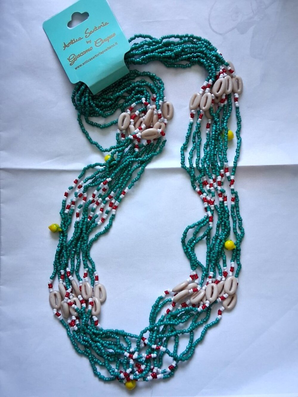Antica Sartoria Italy 11 Strand Green Shell Beaded Necklace lemons NWT